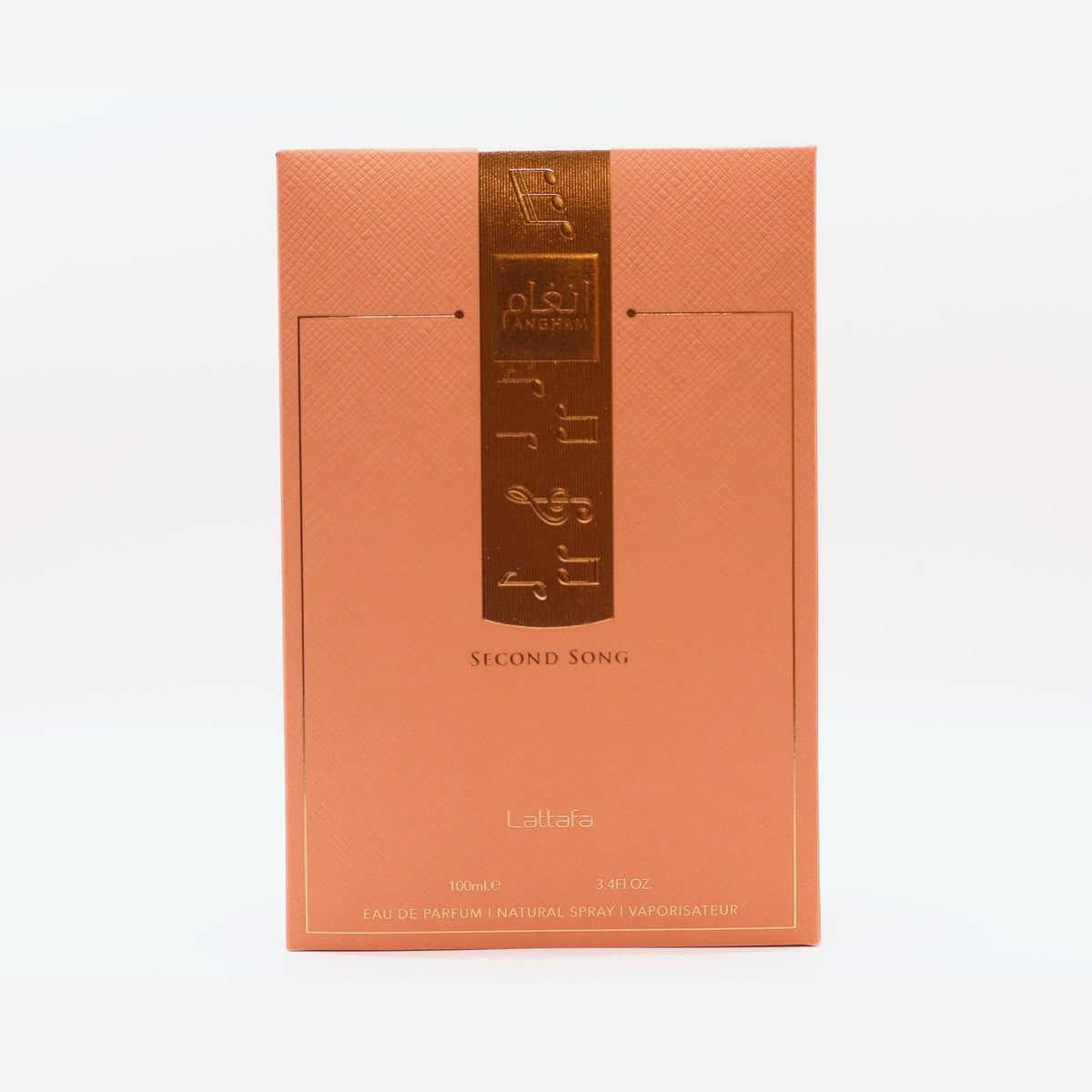 Lattafa Angham Second Song box, photographed at the Sheikh Scents shop