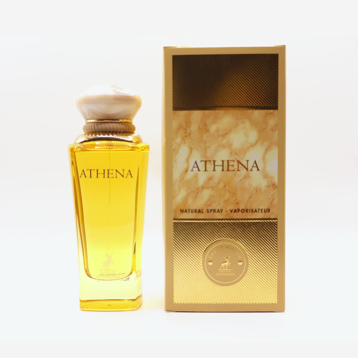 Maison Alhambra Athena bottle and box, photographed at the Sheikh Scents shop