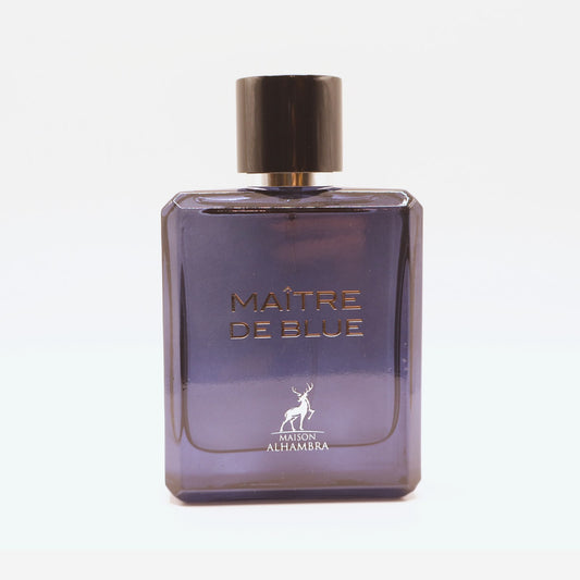 Maison Alhambra Maitre De Blue bottle, photographed at the Sheikh Scents shop