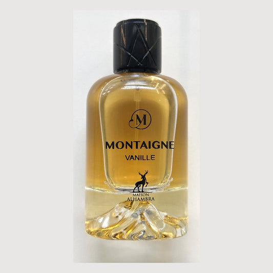 Maison Alhambra Montaigne Vanille bottle, photographed at the Sheikh Scents shop