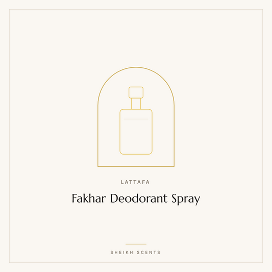 Placeholder card for Fakhar Deodorant Spray by Lattafa. Product photograph coming soon.