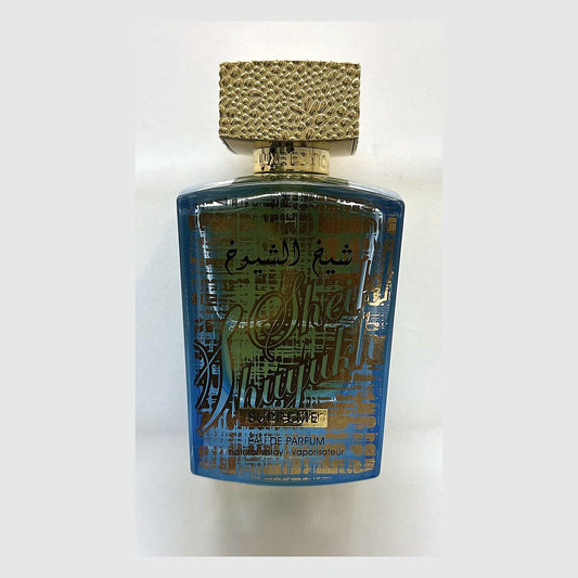 Lattafa Sheikh Al Shuyukh Supreme bottle, photographed at the Sheikh Scents shop